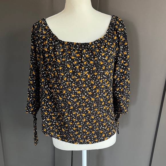 Madewell Black and Yellow Floral Blouse 100% Silk Size L - Picture 1 of 6